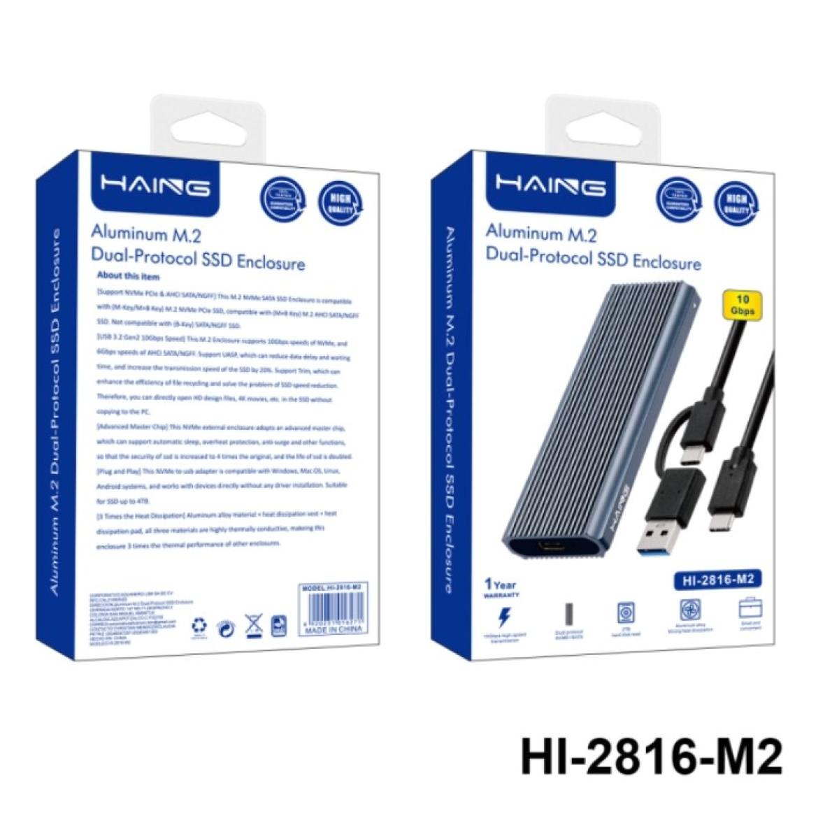 Haing USB/USB-C to M.2 NVMe/SATA Enclosure V.2280 Haing USB/USB-C to M.2 NVMe/SATA Enclosure V.2280